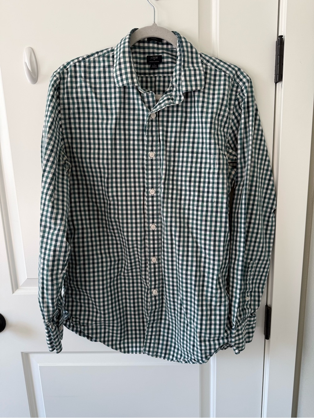 J. Crew Green and White Gingham Button-Down Shirt